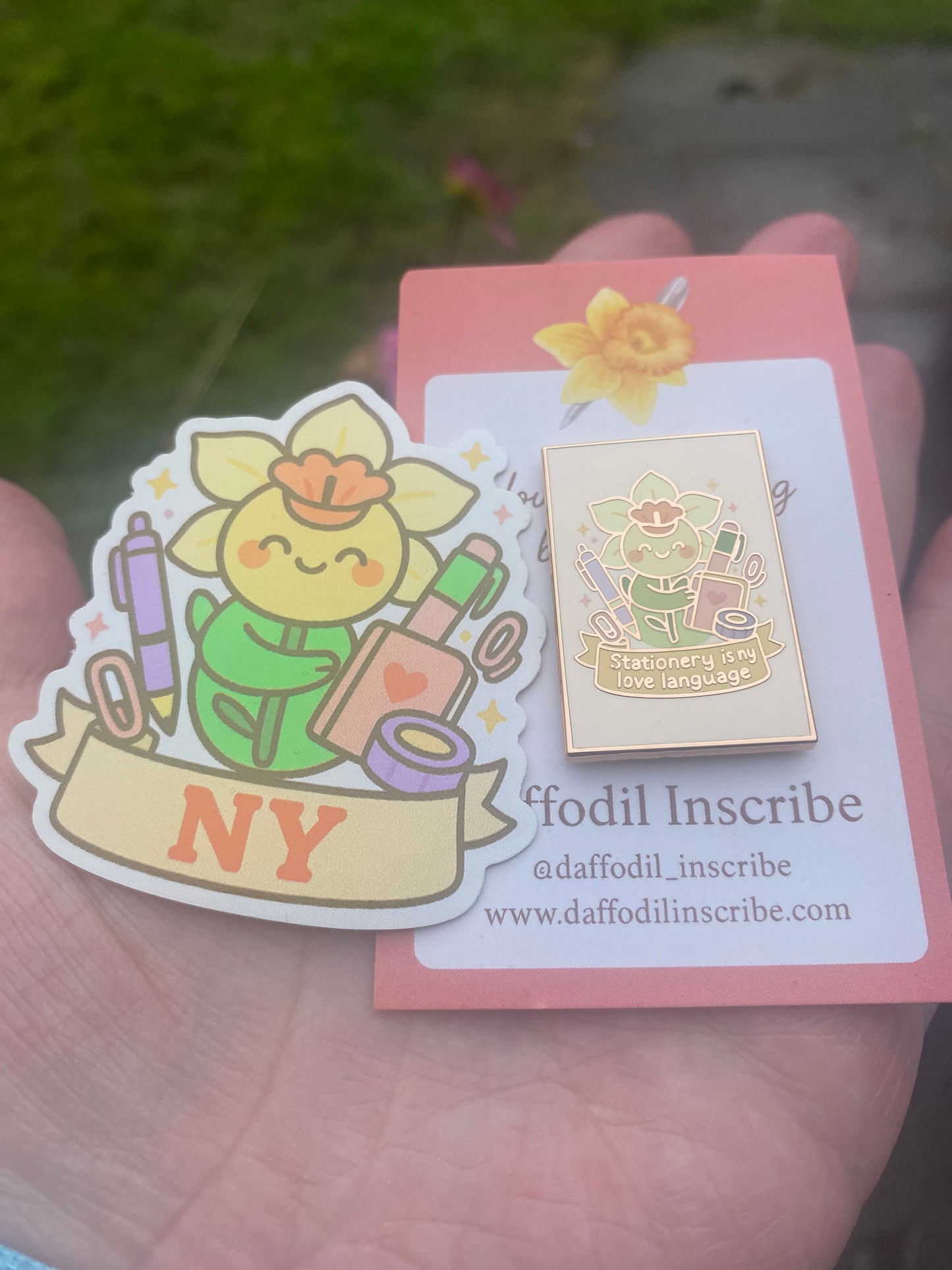 Ny Enamel Pin & Vinyl Sticker Set – Gentle Companion for Your Journaling Journey